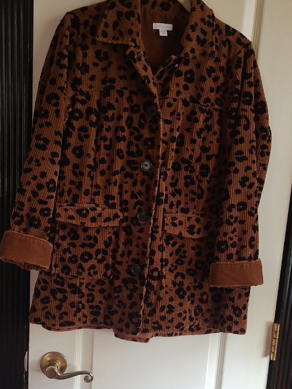 Leopard Corduroy Jean Jacket in Brown - Women